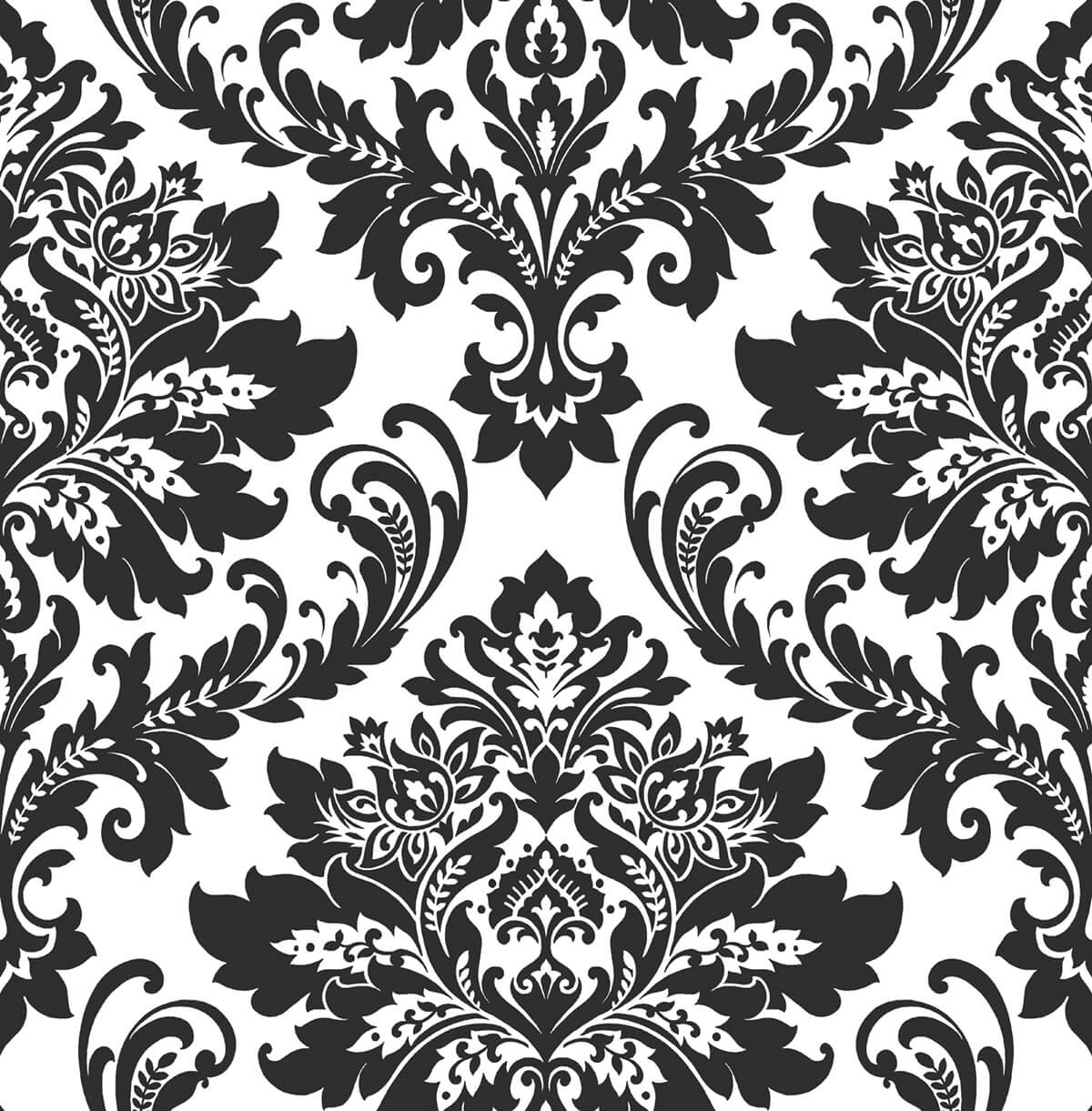 NW37400 NextWall NextWall Peel & Stick Wallpaper Damask Black & White