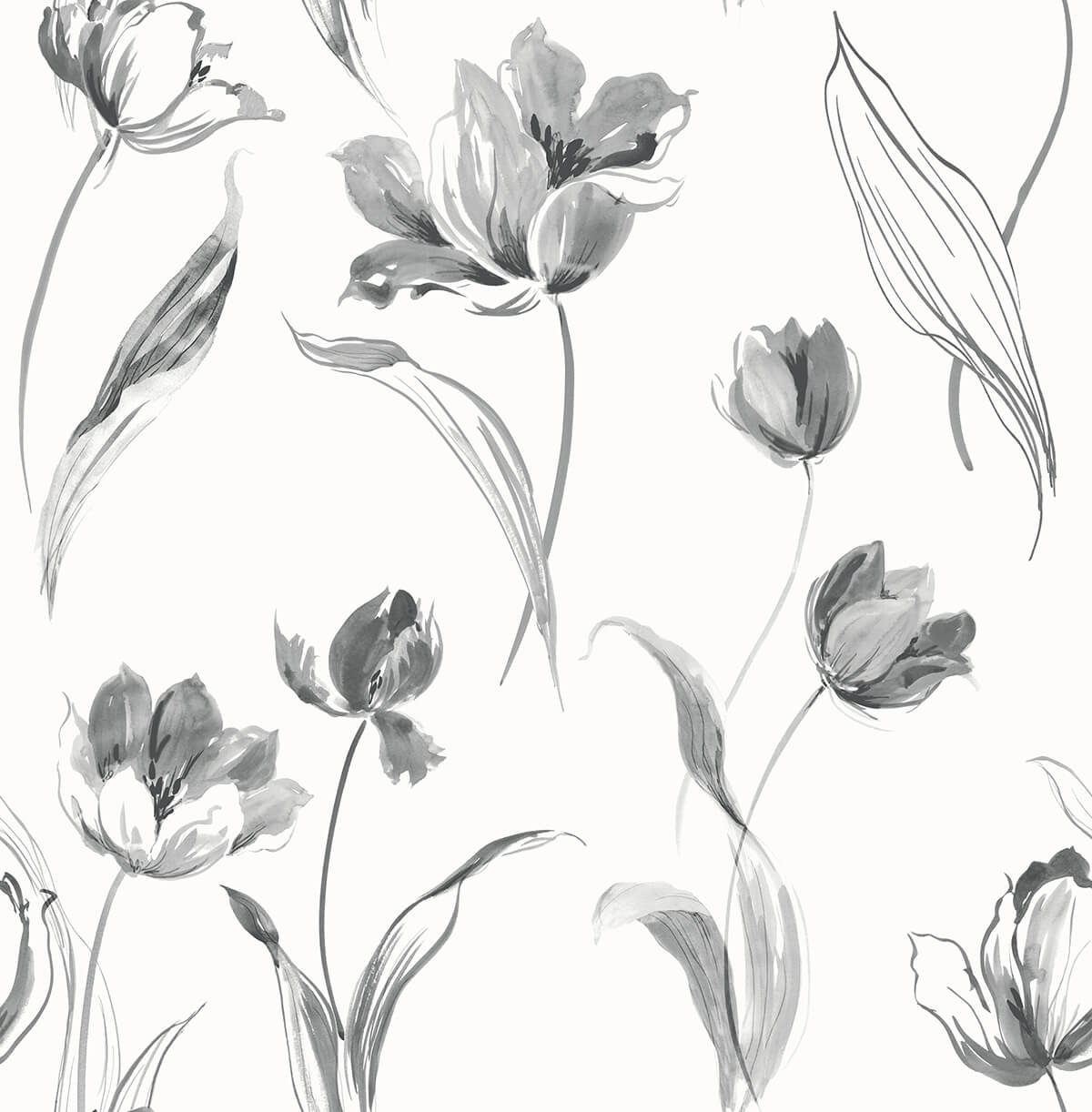 NW38100 NextWall NextWall Peel & Stick Wallpaper Tulip Toss Black and White