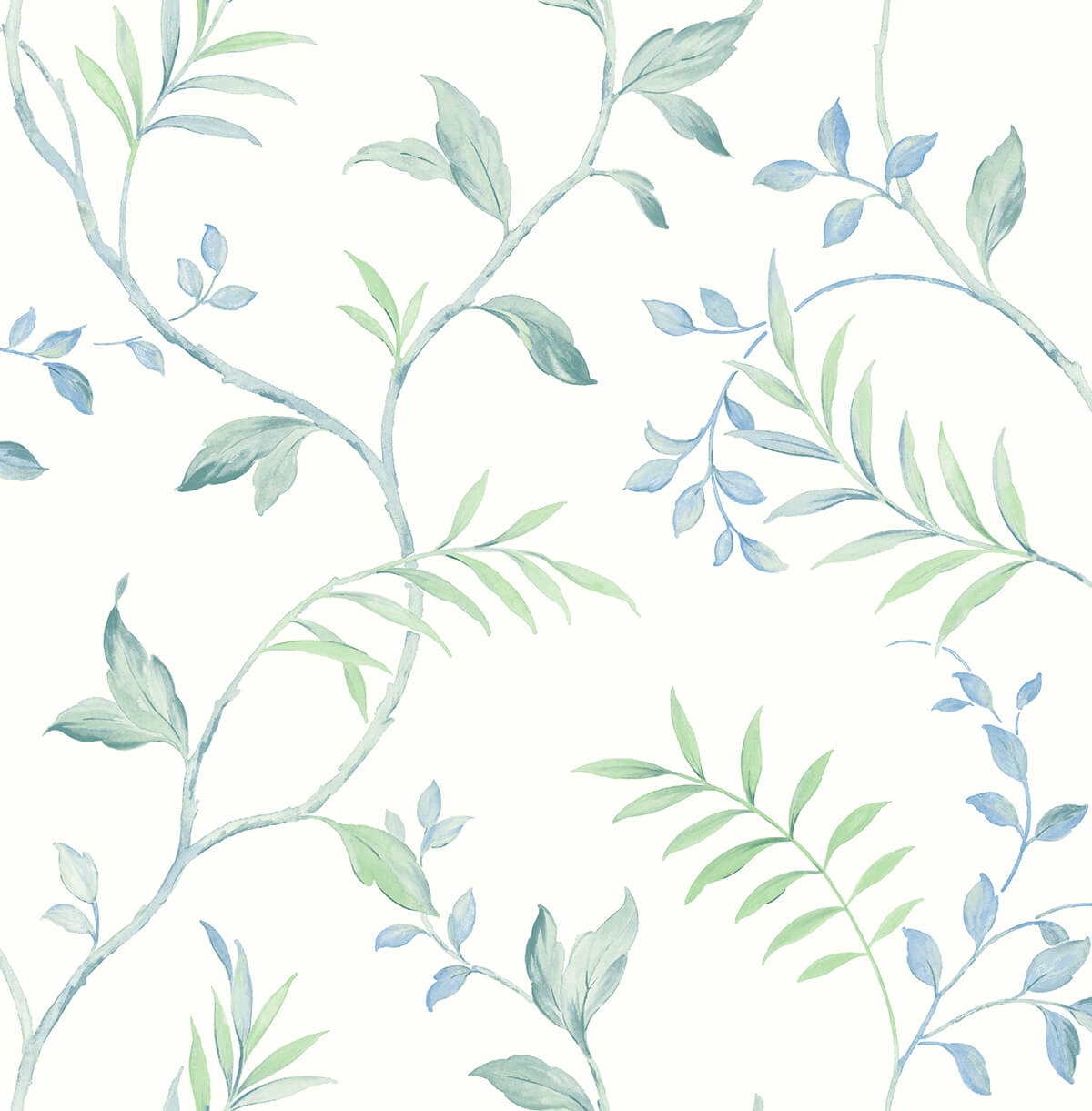 NW38204 NextWall NextWall Peel & Stick Wallpaper Watercolor Leaf Trail Sea Glass
