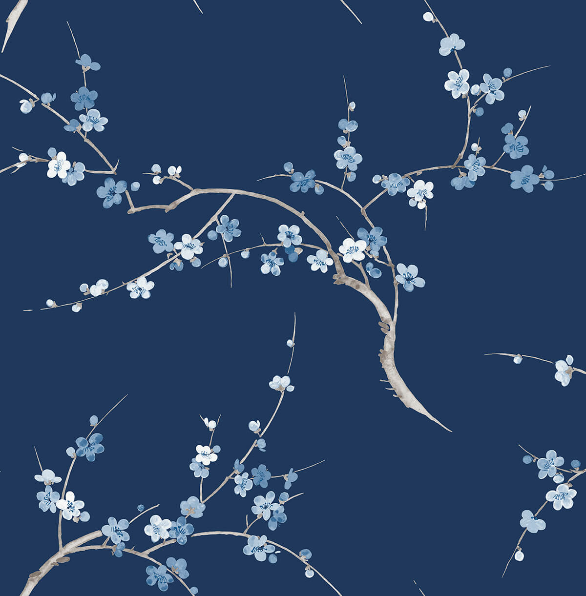 NW38312 NextWall NextWall Peel & Stick Wallpaper Cherry Blossom Floral Navy & Blue Jay