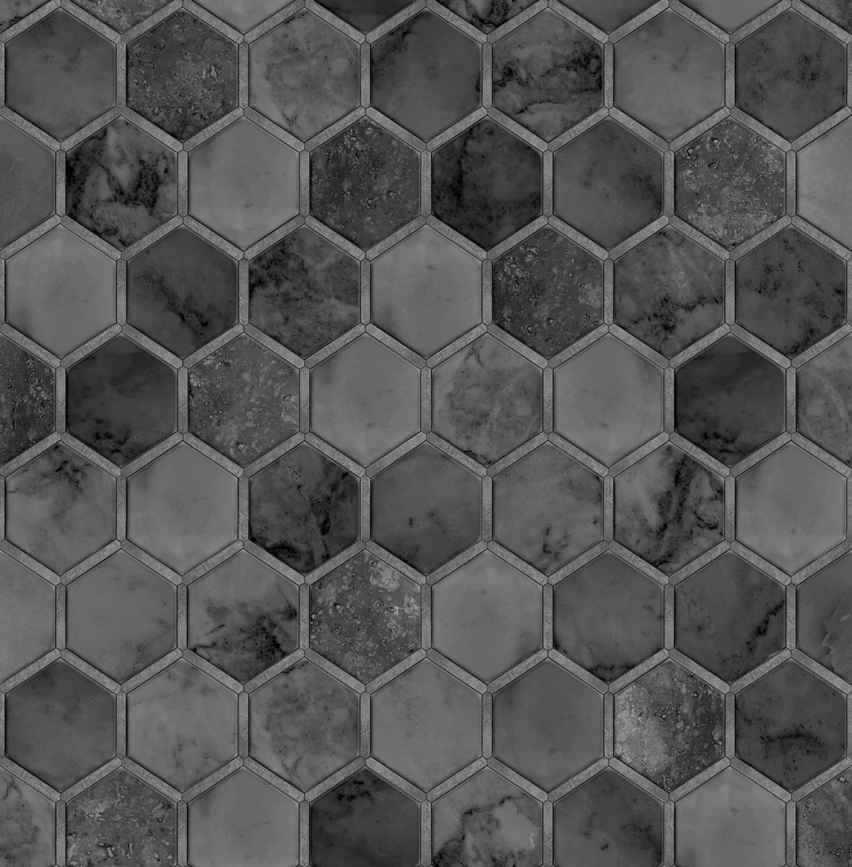 NW38600 NextWall NextWall Peel & Stick Wallpaper Inlay Hexagon Cosmic Black & Metallic Silver