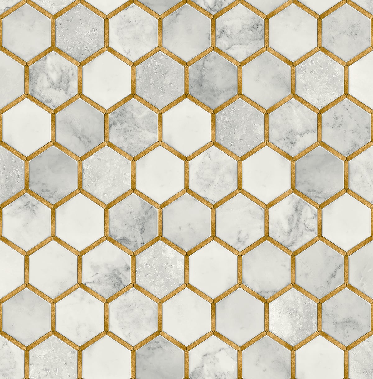 NW38605 NextWall NextWall Peel & Stick Wallpaper Inlay Hexagon Alaska Grey & Metallic Gold