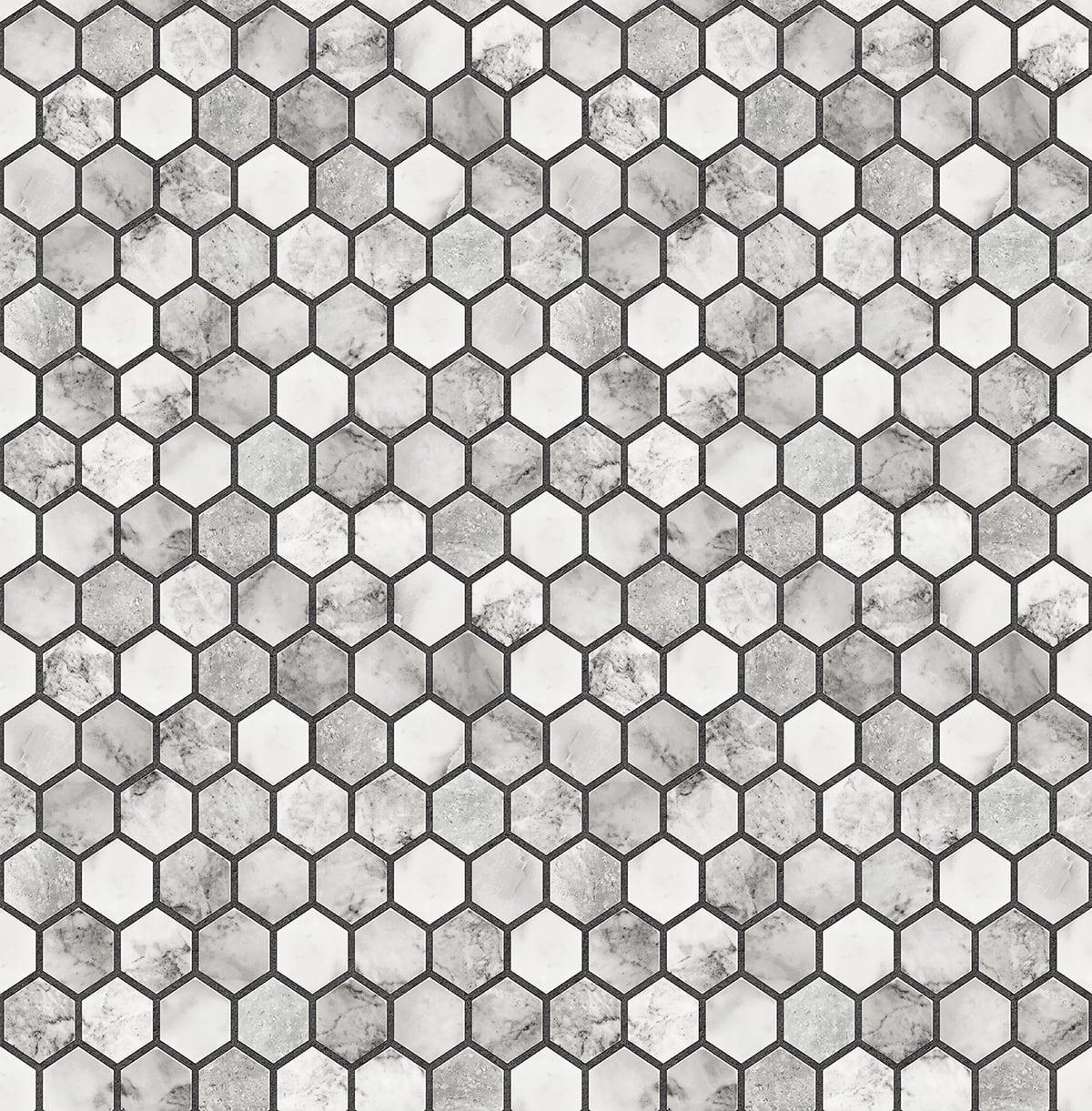 NW38700 NextWall NextWall Peel & Stick Wallpaper Marble Hexagon Carrara & Wrought Iron