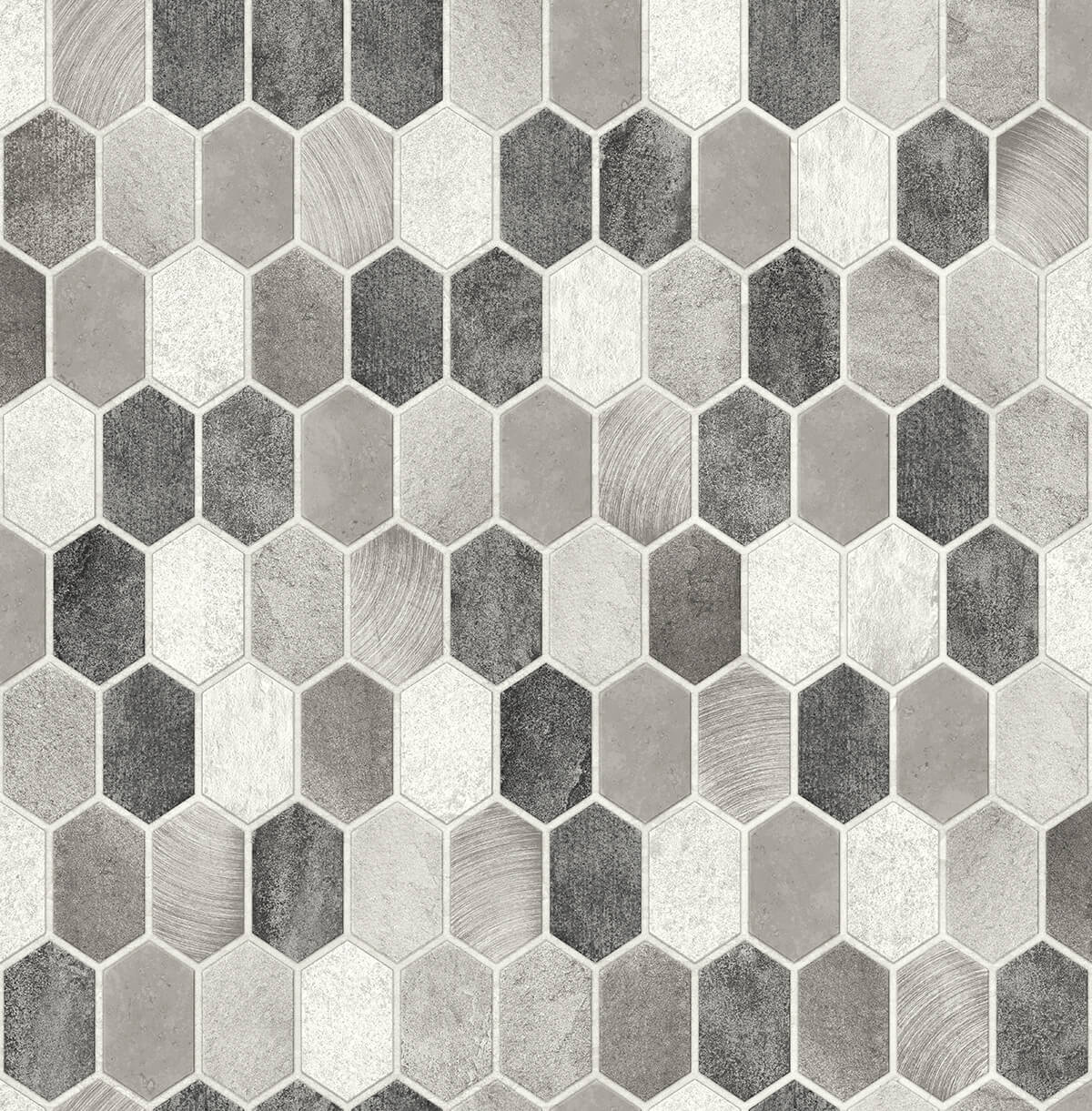 NW38805 NextWall NextWall Peel & Stick Wallpaper Brushed Hex Tile Pavestone & Chrome