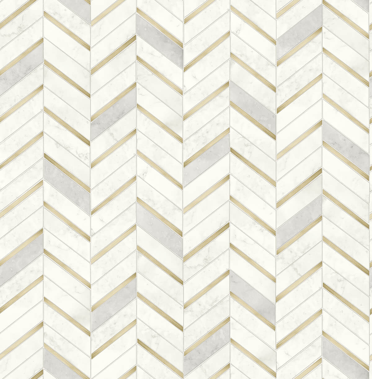 NW39205 NextWall NextWall Peel & Stick Wallpaper Chevron Marble Tile Metallic Gold & Pearl Gray