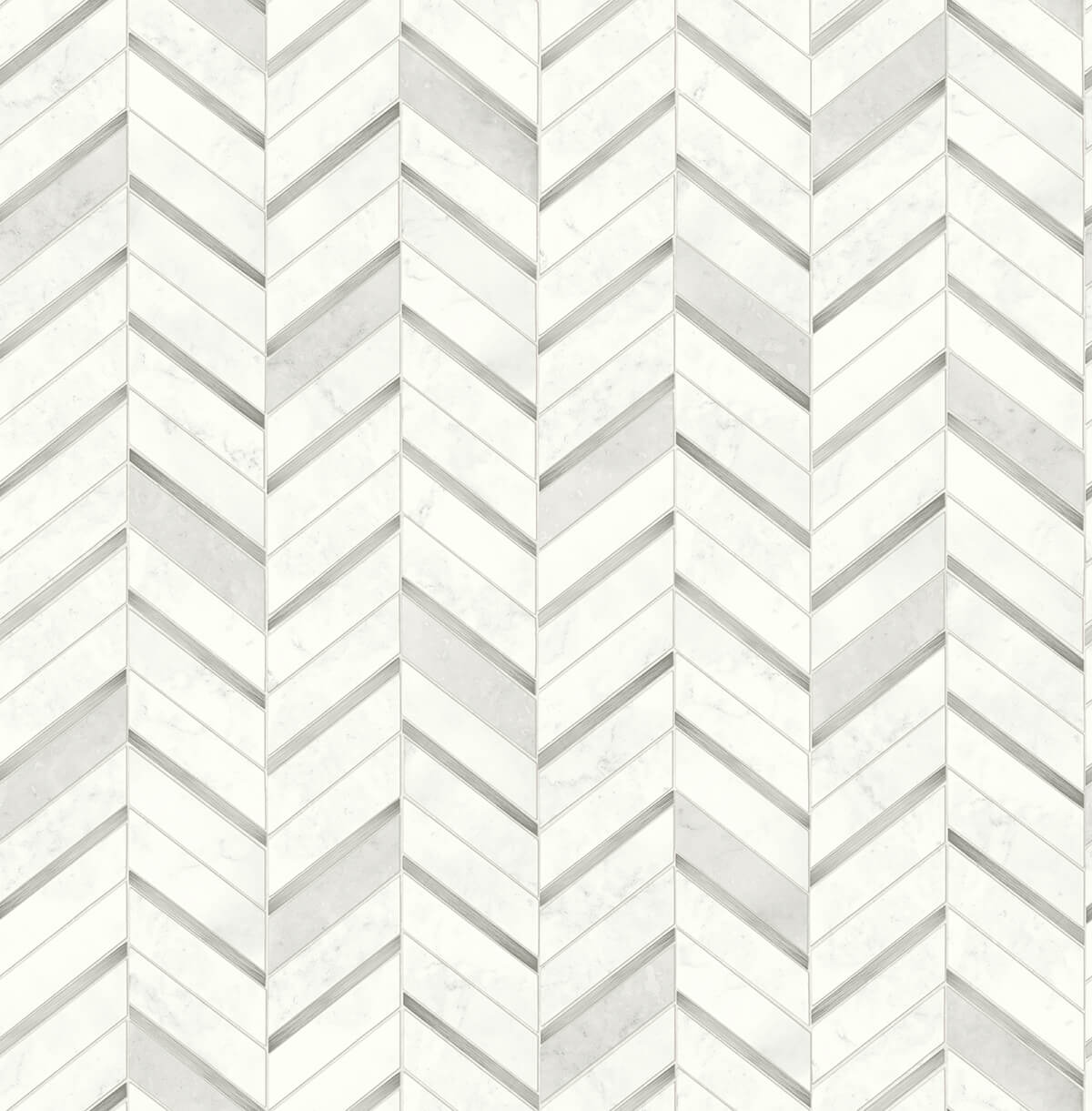 NW39208 NextWall NextWall Peel & Stick Wallpaper Chevron Marble Tile Metallic Silver & Pearl Gray