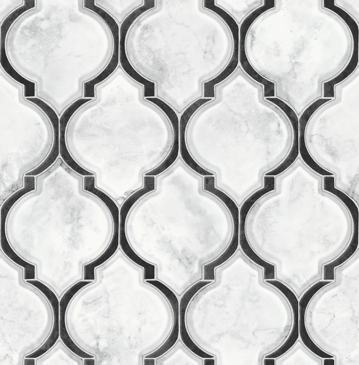 NW39300 NextWall NextWall Peel & Stick Wallpaper Marbled Ogee Onyx & Carrara