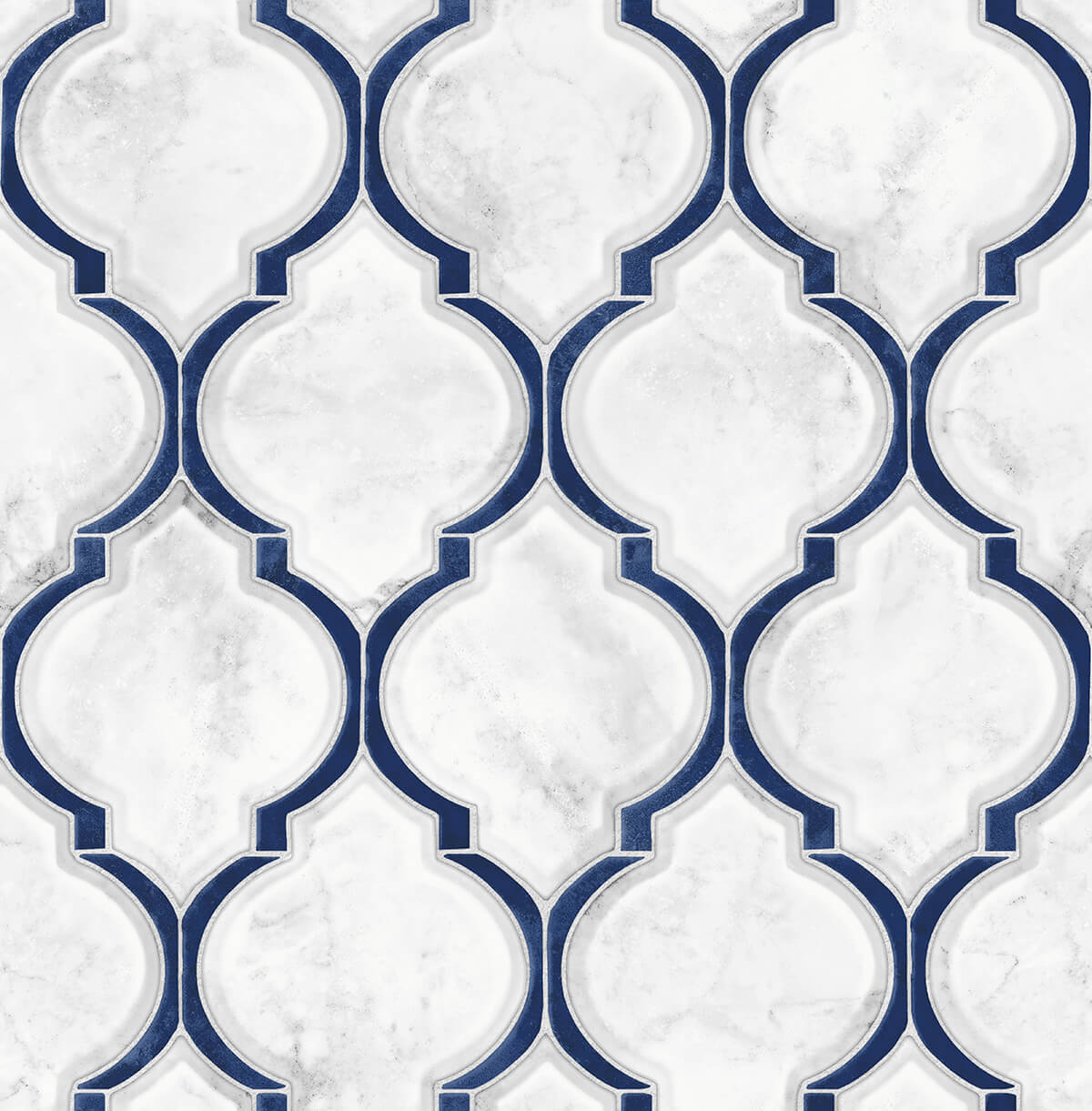 NW39302 NextWall NextWall Peel & Stick Wallpaper Marbled Ogee Royal Blue & Carrara