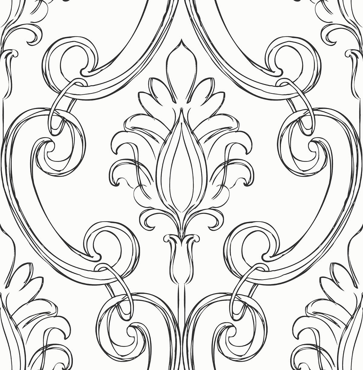NW39400 NextWall NextWall Peel & Stick Wallpaper Sketched Damask Ebony