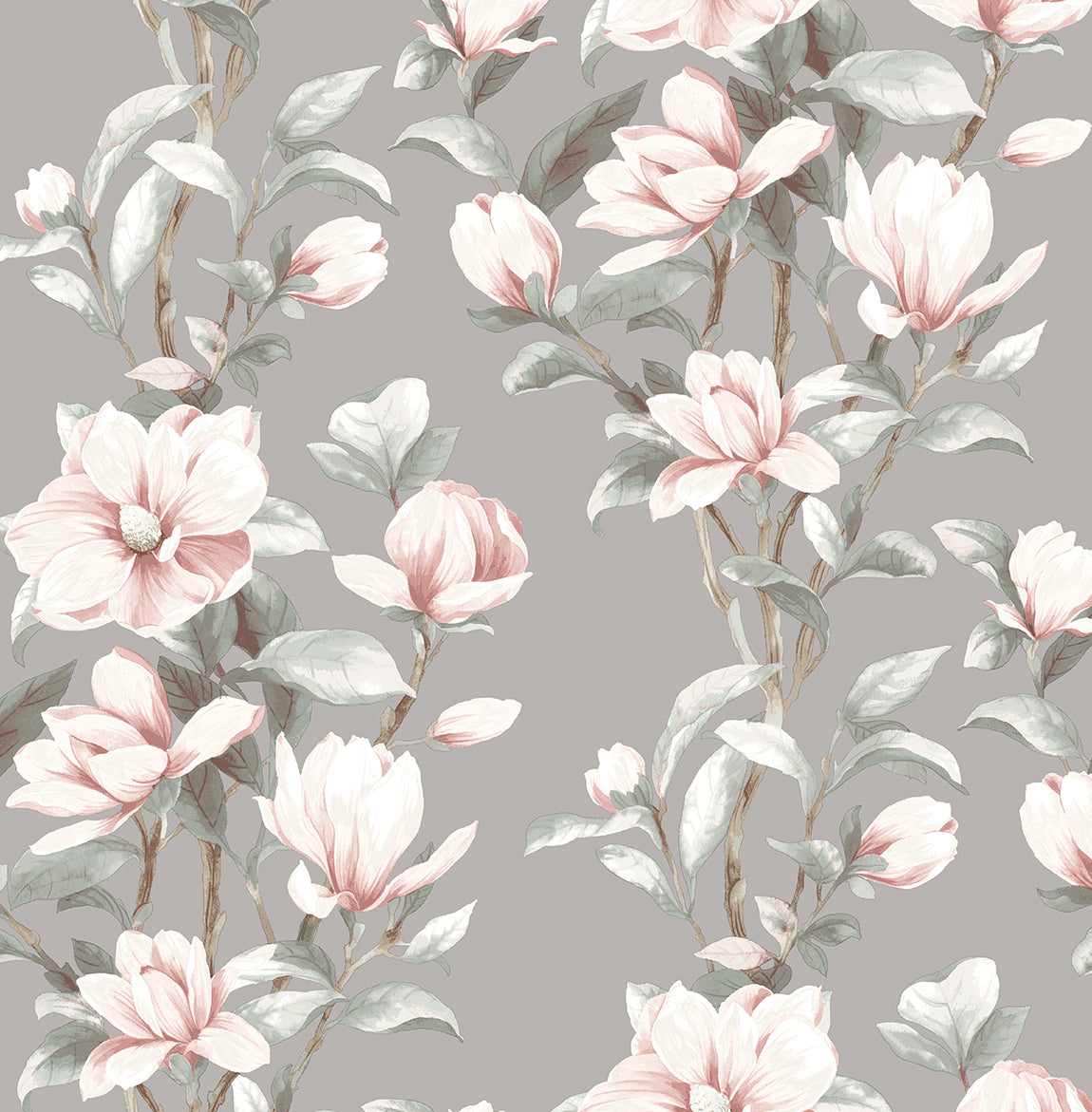 NW41401 NextWall NextWall Peel & Stick Wallpaper Magnolia Trail Metallic Silver & Petal Pink