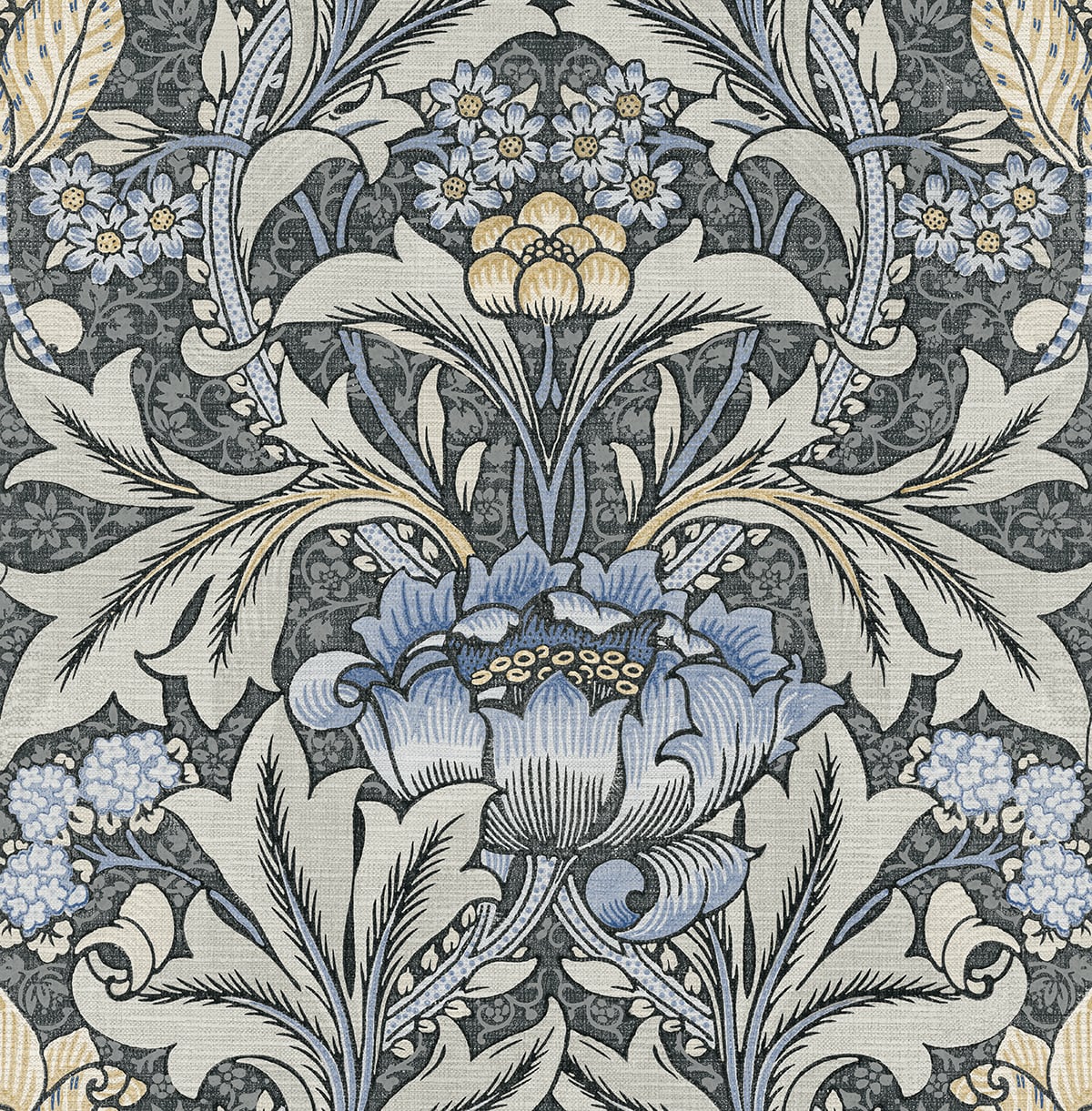 NW41500 NextWall NextWall Peel & Stick Wallpaper Acanthus Floral Charcoal & Carolina Blue