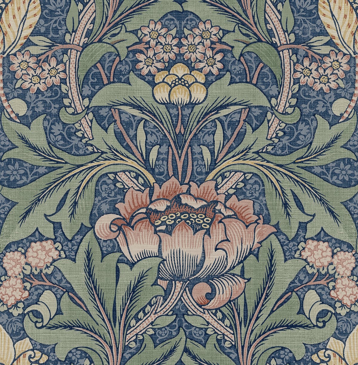 NW41502 NextWall NextWall Peel & Stick Wallpaper Acanthus Floral Denim Blue & Salmon
