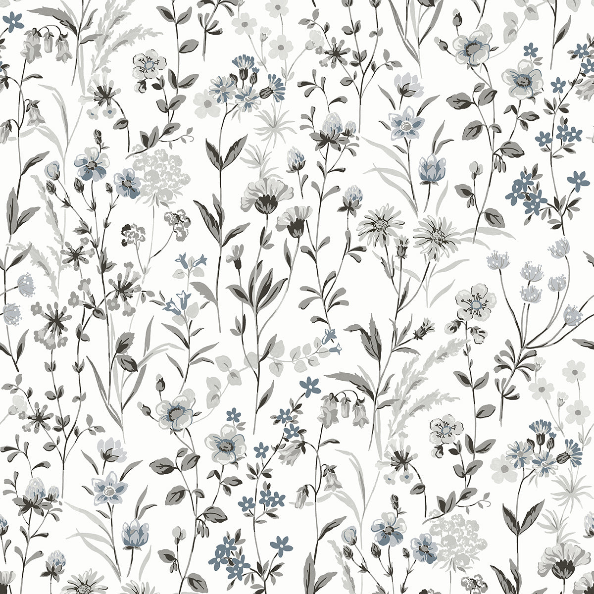 NW41900 NextWall NextWall Peel & Stick Wallpaper Wildflowers Charcoal & Bluestone