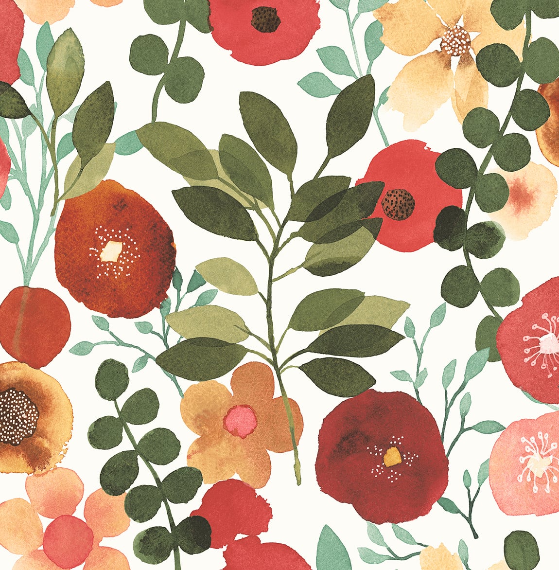 NW44001 NextWall NextWall Peel & Stick Wallpaper Garden Dance Ruby & Hunter Green