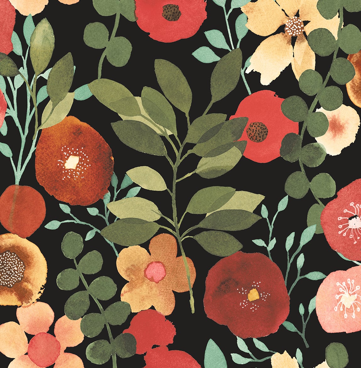 NW44005 NextWall NextWall Peel & Stick Wallpaper Garden Dance Jet Black & Ruby