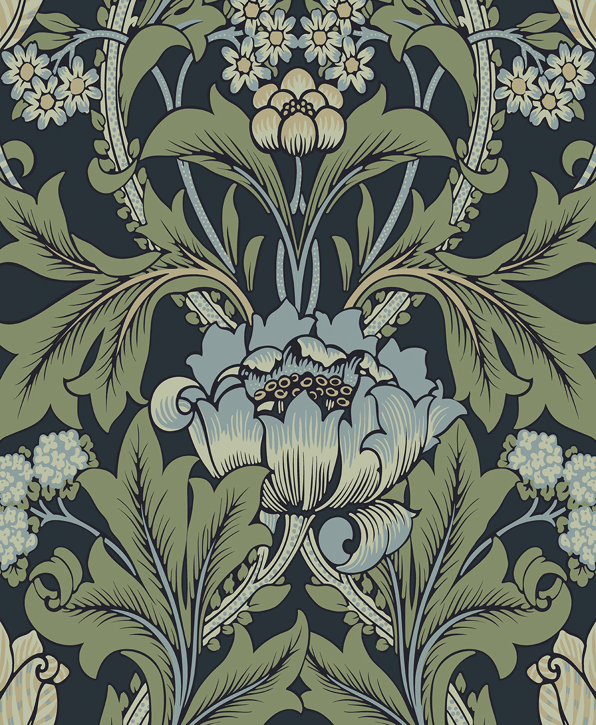 NW44412 NextWall NextWall Peel & Stick Wallpaper Primrose Floral Midnight Blue & Sage