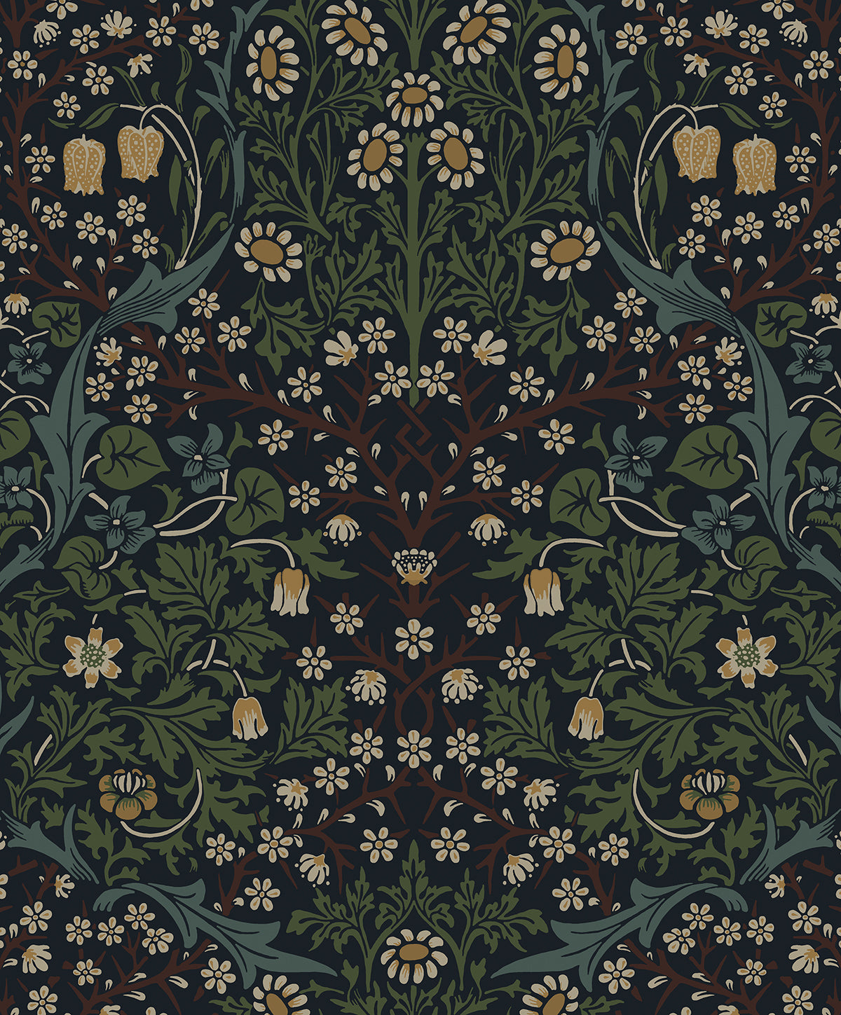 NW44522 NextWall NextWall Peel & Stick Wallpaper Victorian Garden Midnight Blue & Evergreen