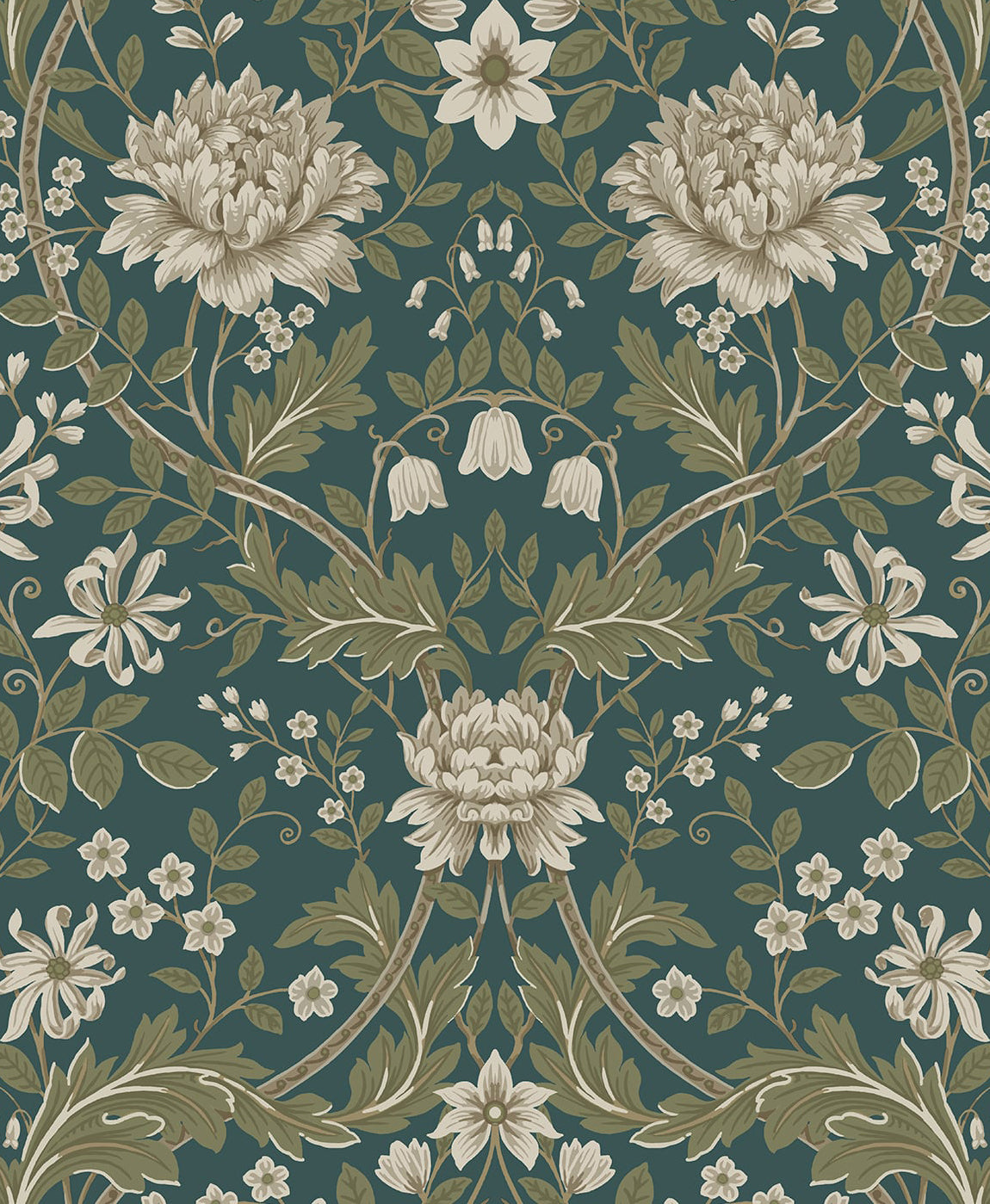 NW44604 NextWall NextWall Peel & Stick Wallpaper Honeysuckle Trail Teal & Moss Green