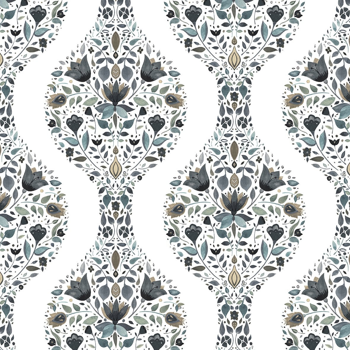 NW45000 NextWall NextWall Peel & Stick Wallpaper Floral Ogee Steel & Rustic Taupe