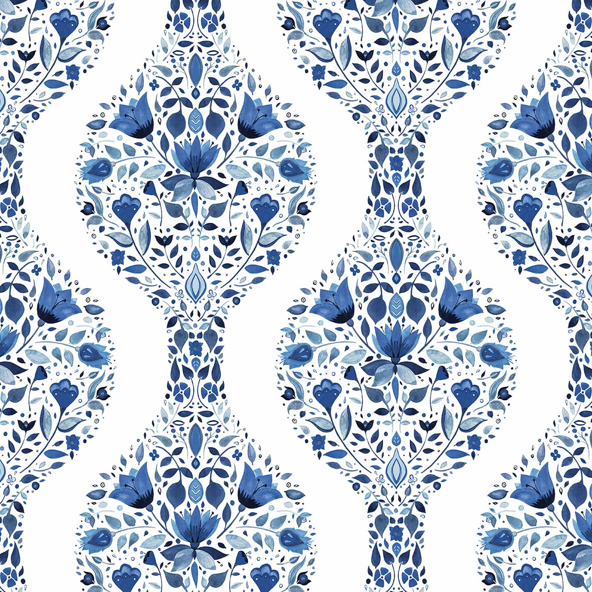 NW45002 NextWall NextWall Peel & Stick Wallpaper Floral Ogee Bluestone