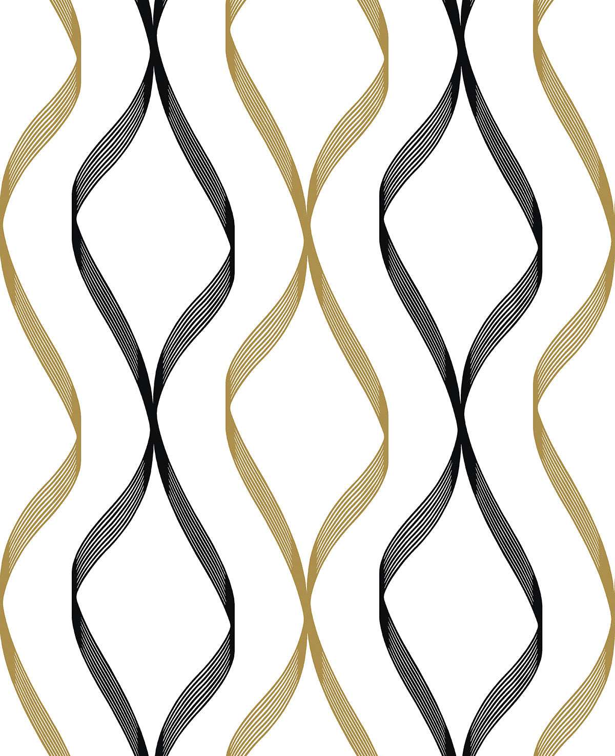 NW45100 NextWall NextWall Peel & Stick Wallpaper Ogee Ribbon Metallic Gold & Ebony