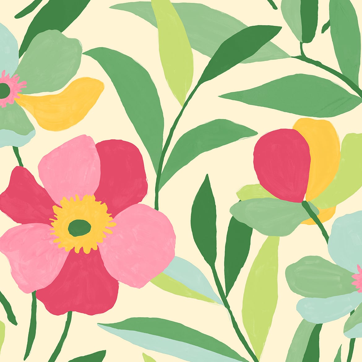 NW45301 NextWall NextWall Peel & Stick Wallpaper Garden Block Floral Pink & Kelly Green
