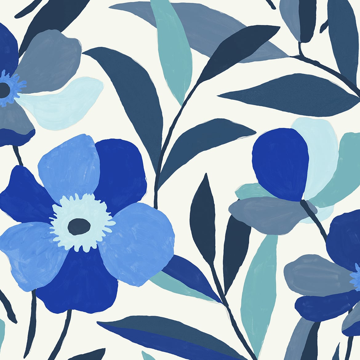 NW45302 NextWall NextWall Peel & Stick Wallpaper Garden Block Floral Cobalt Blue & Lagoon