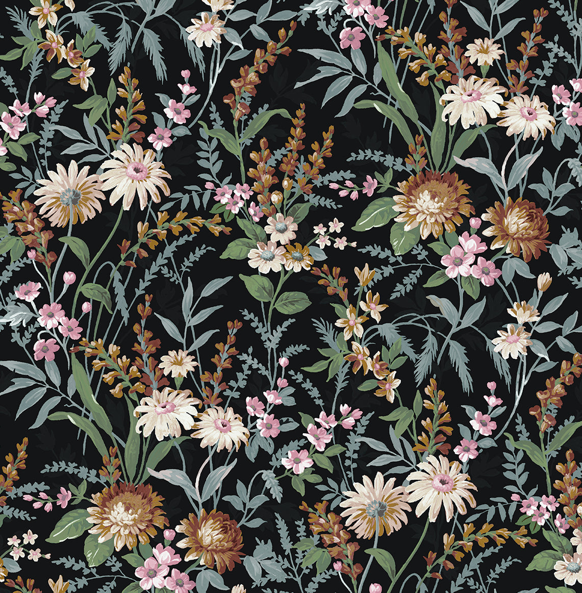 NW45700 NextWall NextWall Peel & Stick Wallpaper Vintage Floral Onyx