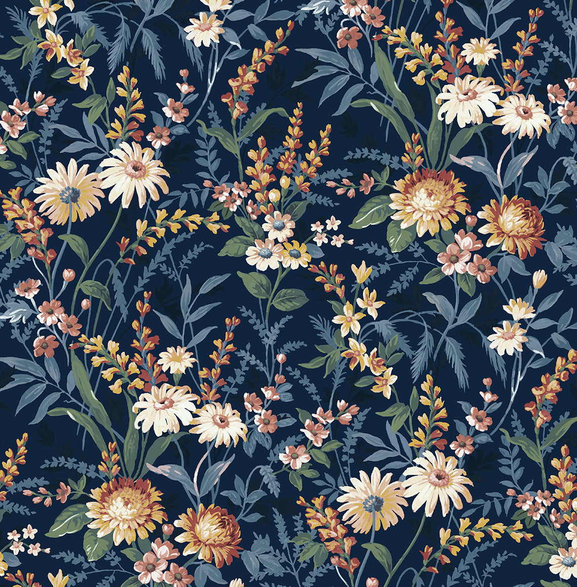 NW45702 NextWall NextWall Peel & Stick Wallpaper Vintage Floral Navy Blue