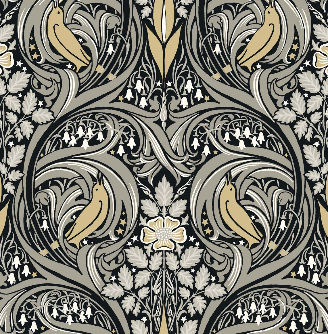 NW46200 NextWall NextWall Peel & Stick Wallpaper Bird Ogee Ebony & Sepia