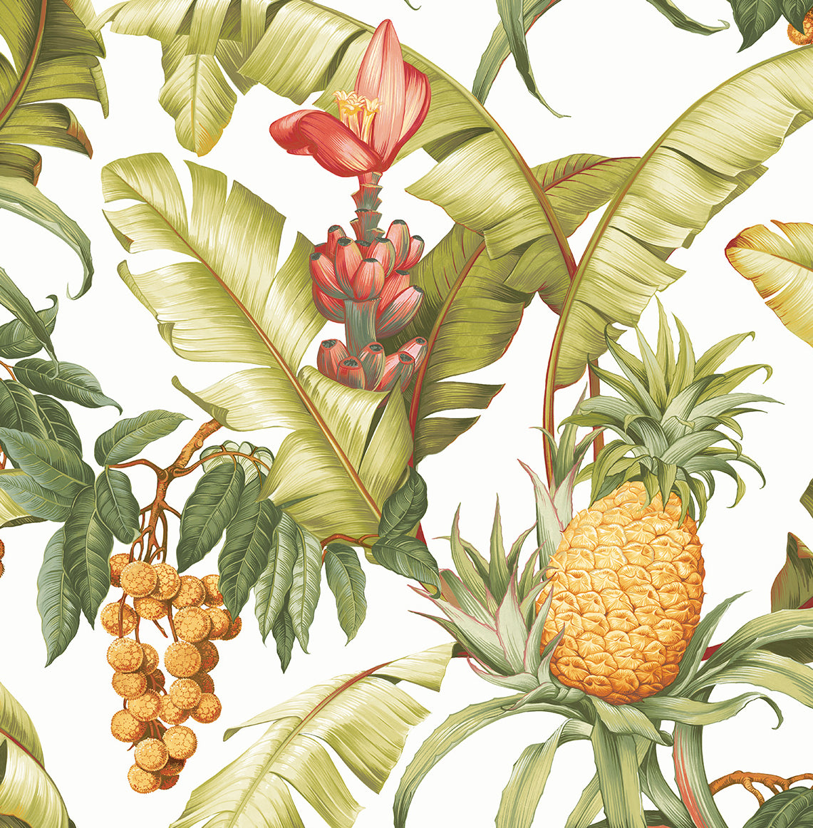 NW46305 NextWall NextWall Peel & Stick Wallpaper Pineapple Floral Off-White
