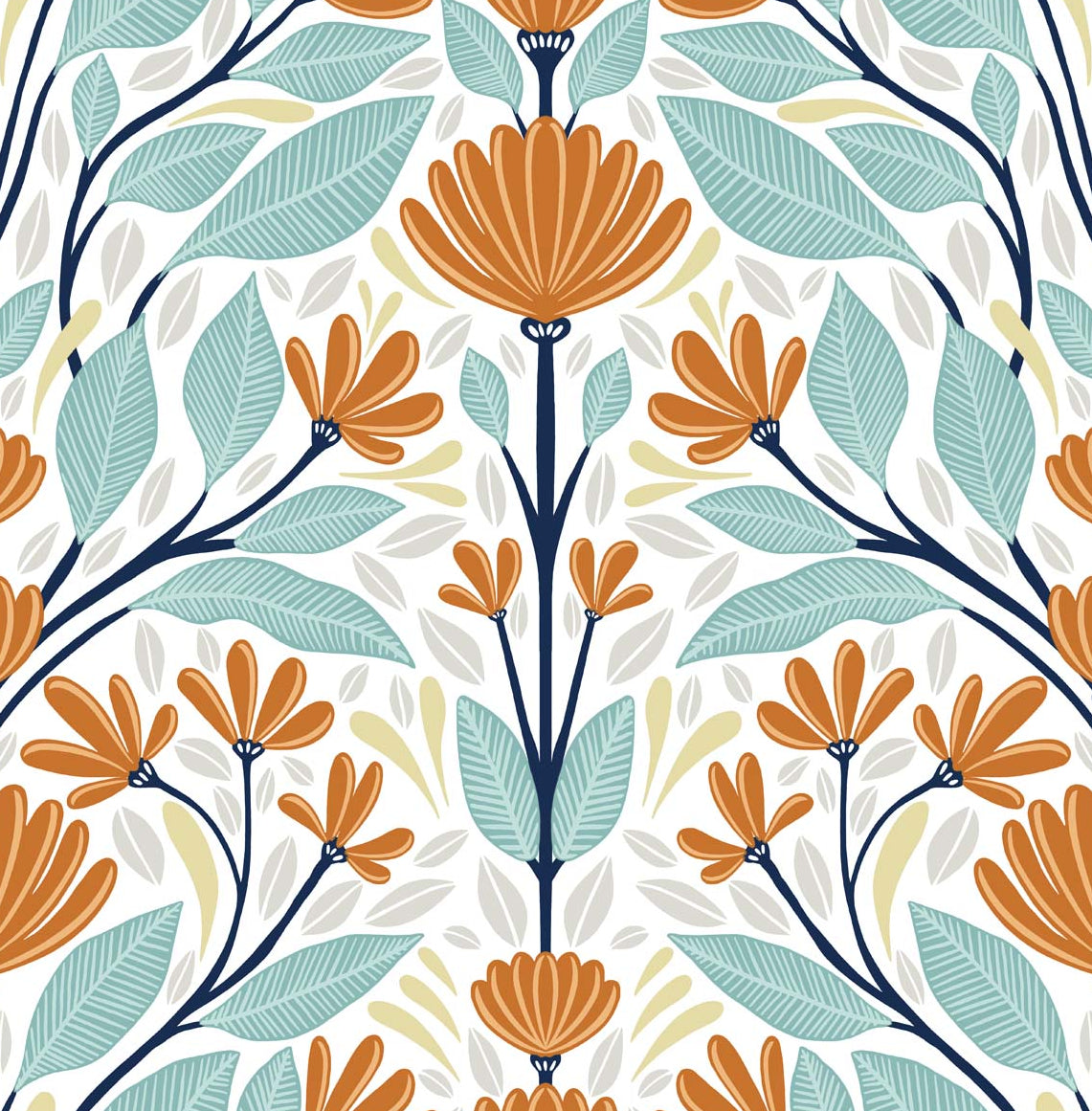 NW47101 NextWall NextWall Peel & Stick Wallpaper Folk Floral Verdigris & Orange