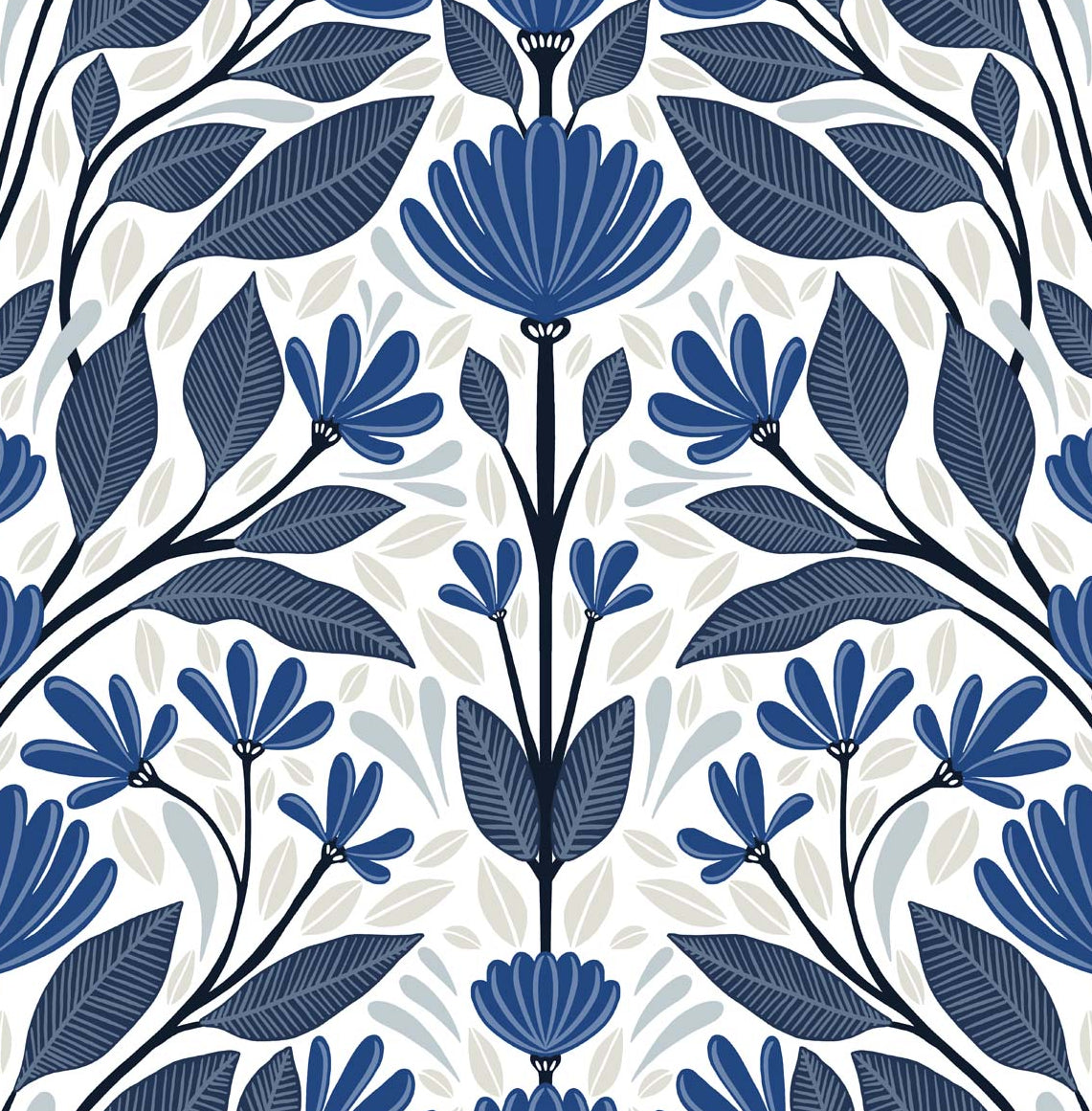 NW47102 NextWall NextWall Peel & Stick Wallpaper Folk Floral Blue Sapphire & Pavestone