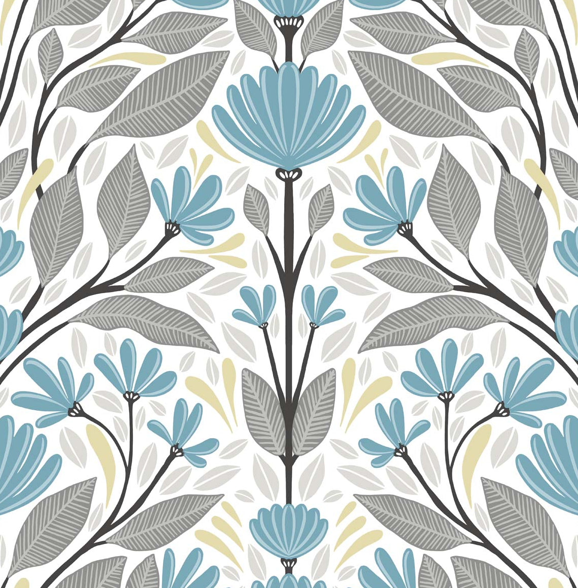 NW47104 NextWall NextWall Peel & Stick Wallpaper Folk Floral Blue Patina & Wheat