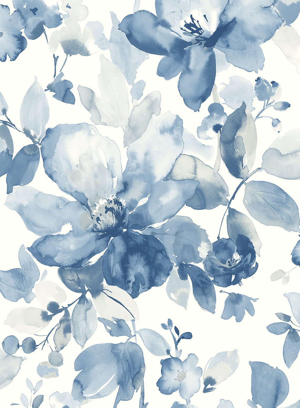 NW47802 NextWall NextWall Peel & Stick Wallpaper Watercolor Flower Bluestone