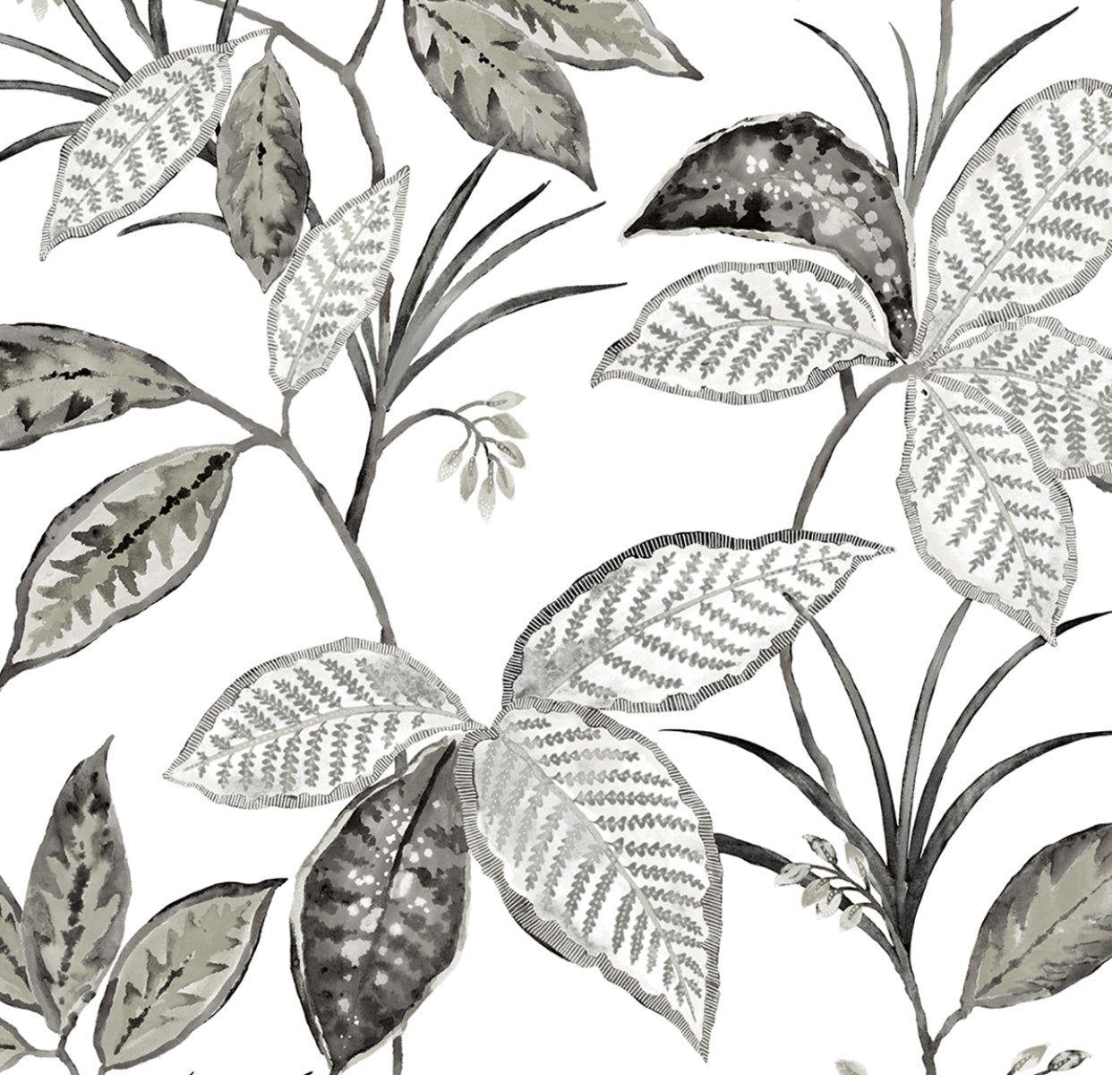 NW48300 NextWall NextWall Peel & Stick Wallpaper Boho Leaf Trail Greystone