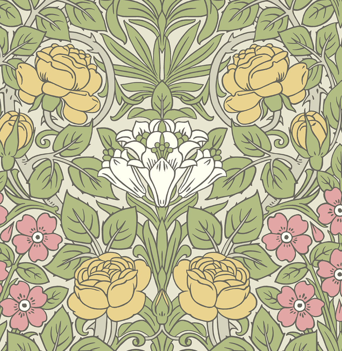 NW49007 NextWall NextWall Peel & Stick Wallpaper Vintage Rose Honey Bee & Posy Pink