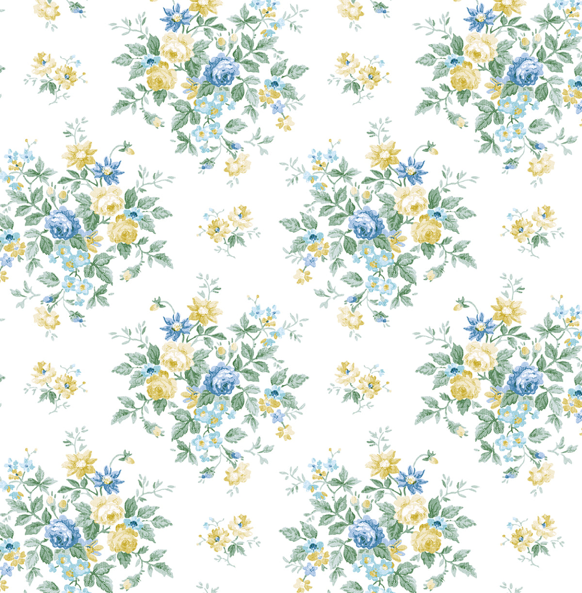 NW50502 NextWall NextWall Peel & Stick Wallpaper Floral Bunches Blue Stream & Buttercup