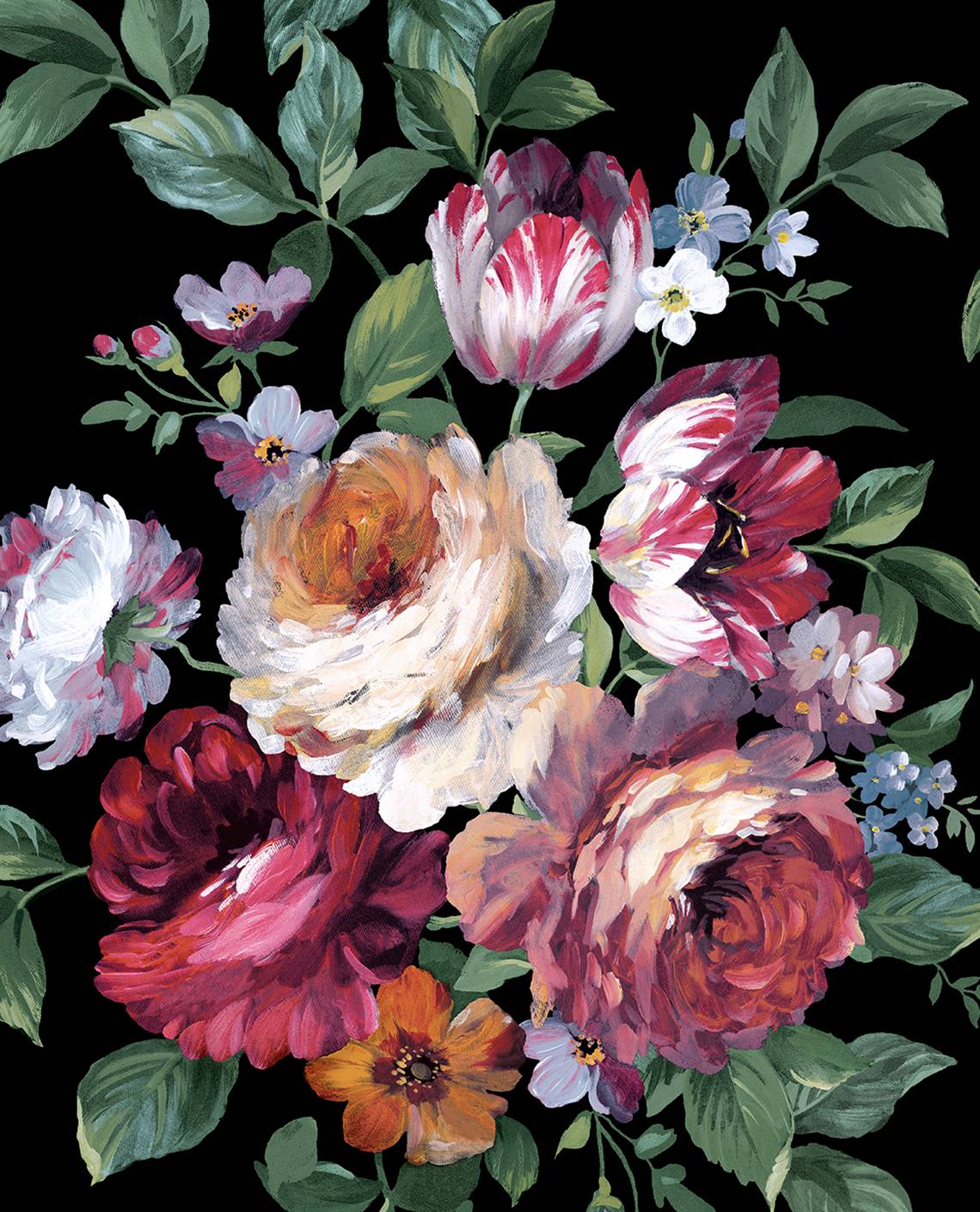 NW50600 NextWall NextWall Peel & Stick Wallpaper Large Bouquet Ebony & Jewel Box