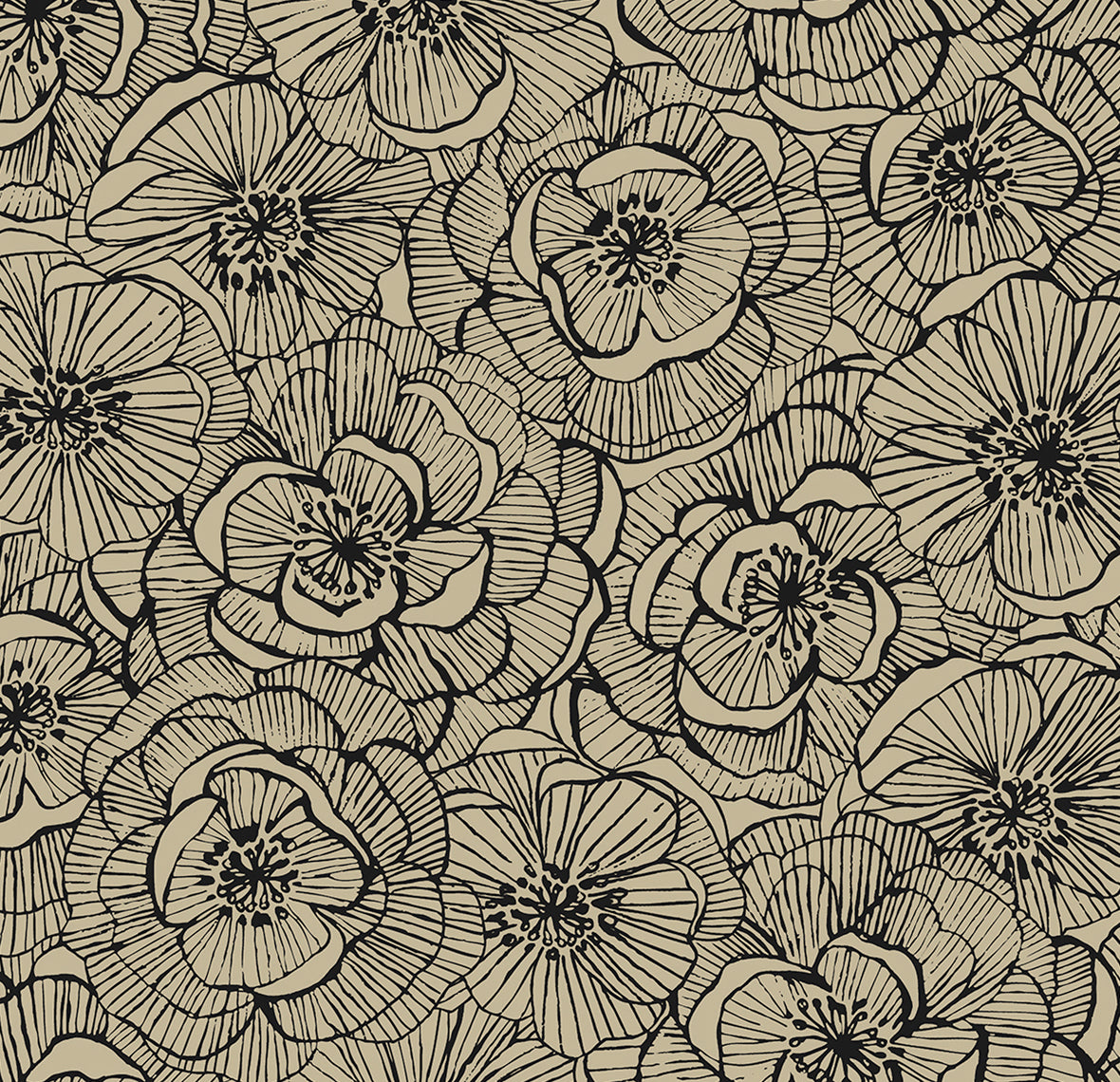 NW51505 NextWall NextWall Peel & Stick Wallpaper Ellie Graphic Floral Gold Shimmer & Ebony