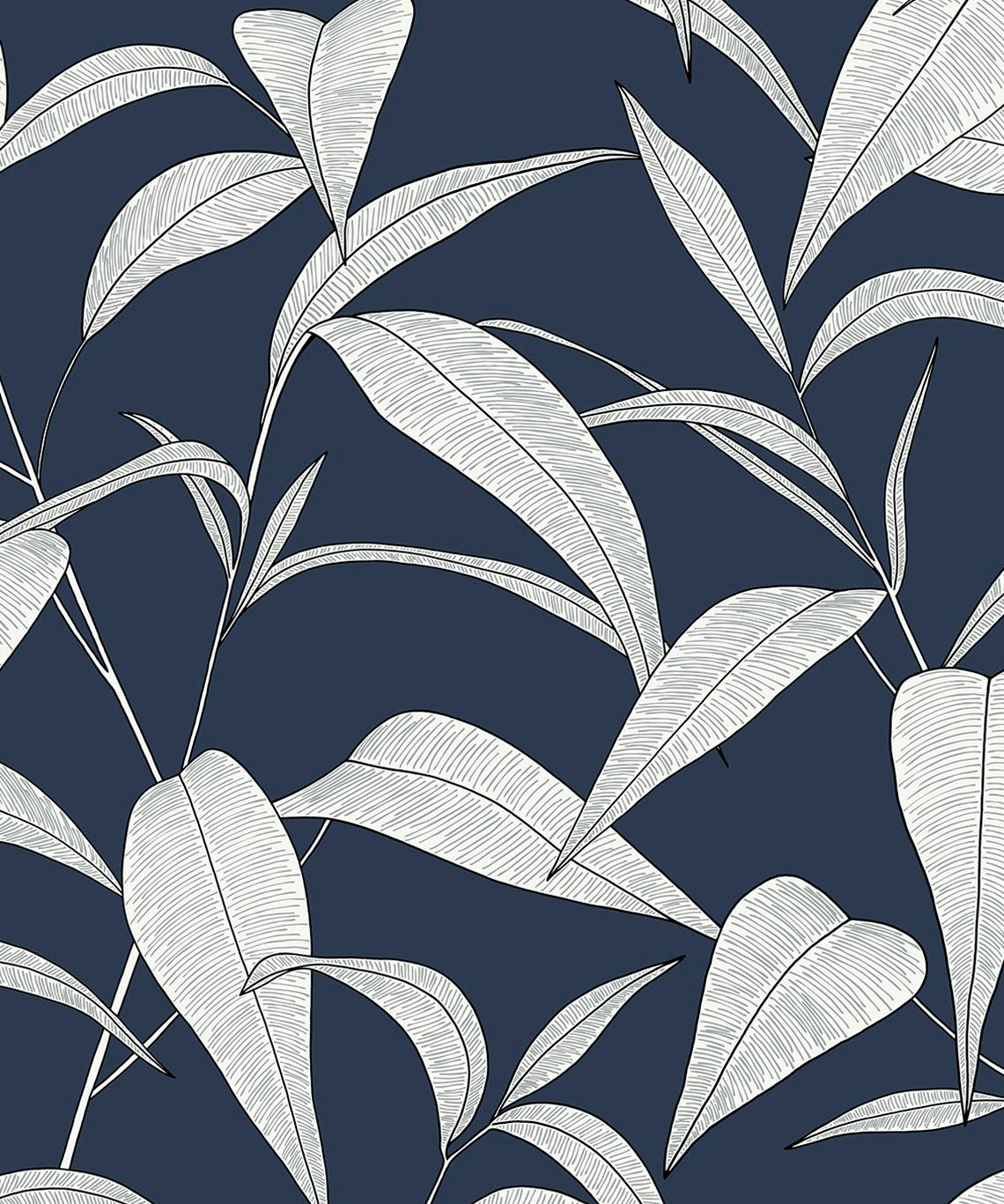NW51802 NextWall NextWall Peel & Stick Wallpaper Pinstripe Leaf Trail Dark Blue