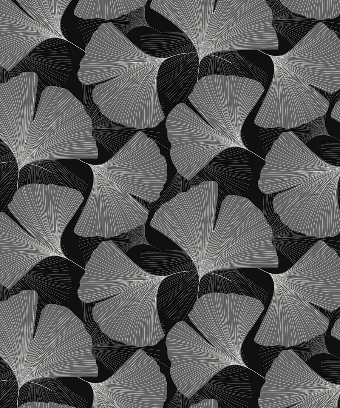 NW52200 NextWall NextWall Peel & Stick Wallpaper Tossed Ginkgo Leaf Ebony & Greystone