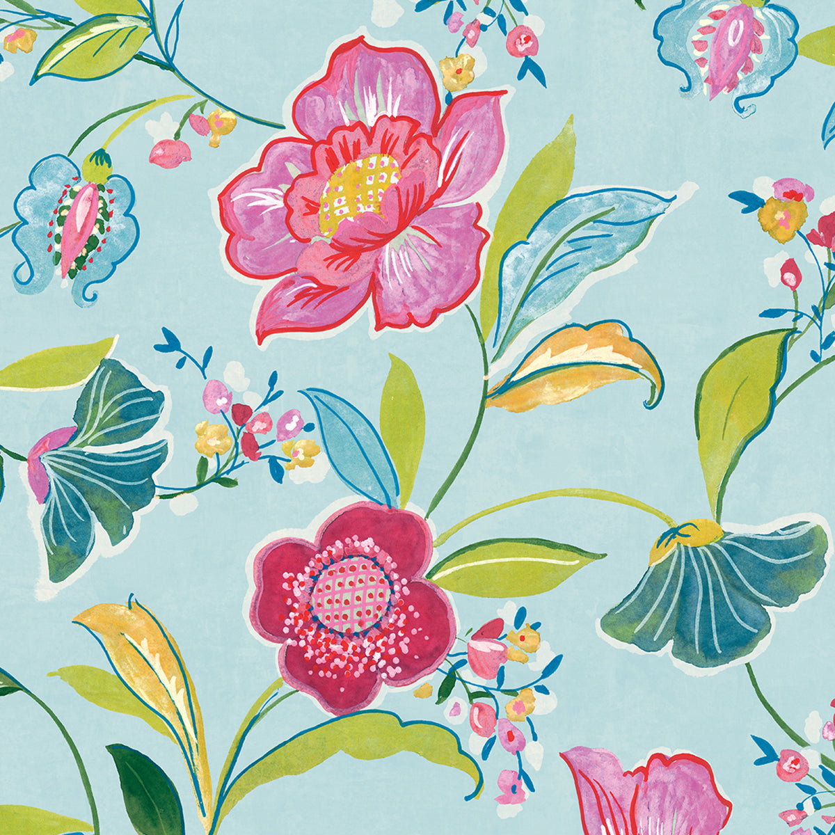NW52302 NextWall NextWall Peel & Stick Wallpaper Painterly Floral Light Aqua
