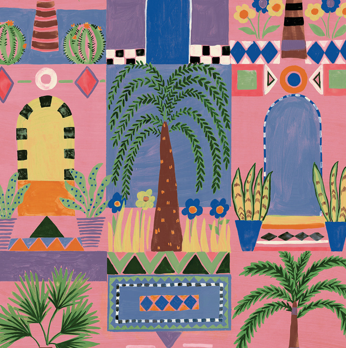 NW52601 NextWall NextWall Peel & Stick Wallpaper Tropical Facade Pink