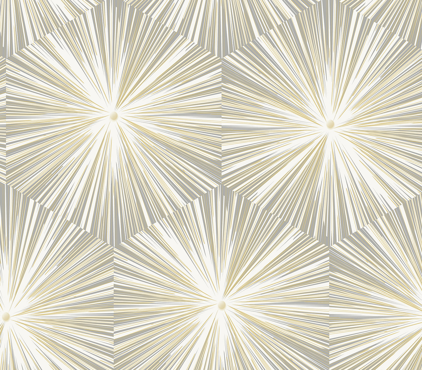 NW55008 NextWall NextWall Peel & Stick Wallpaper Hex Starburst Grey & Metallic Gold