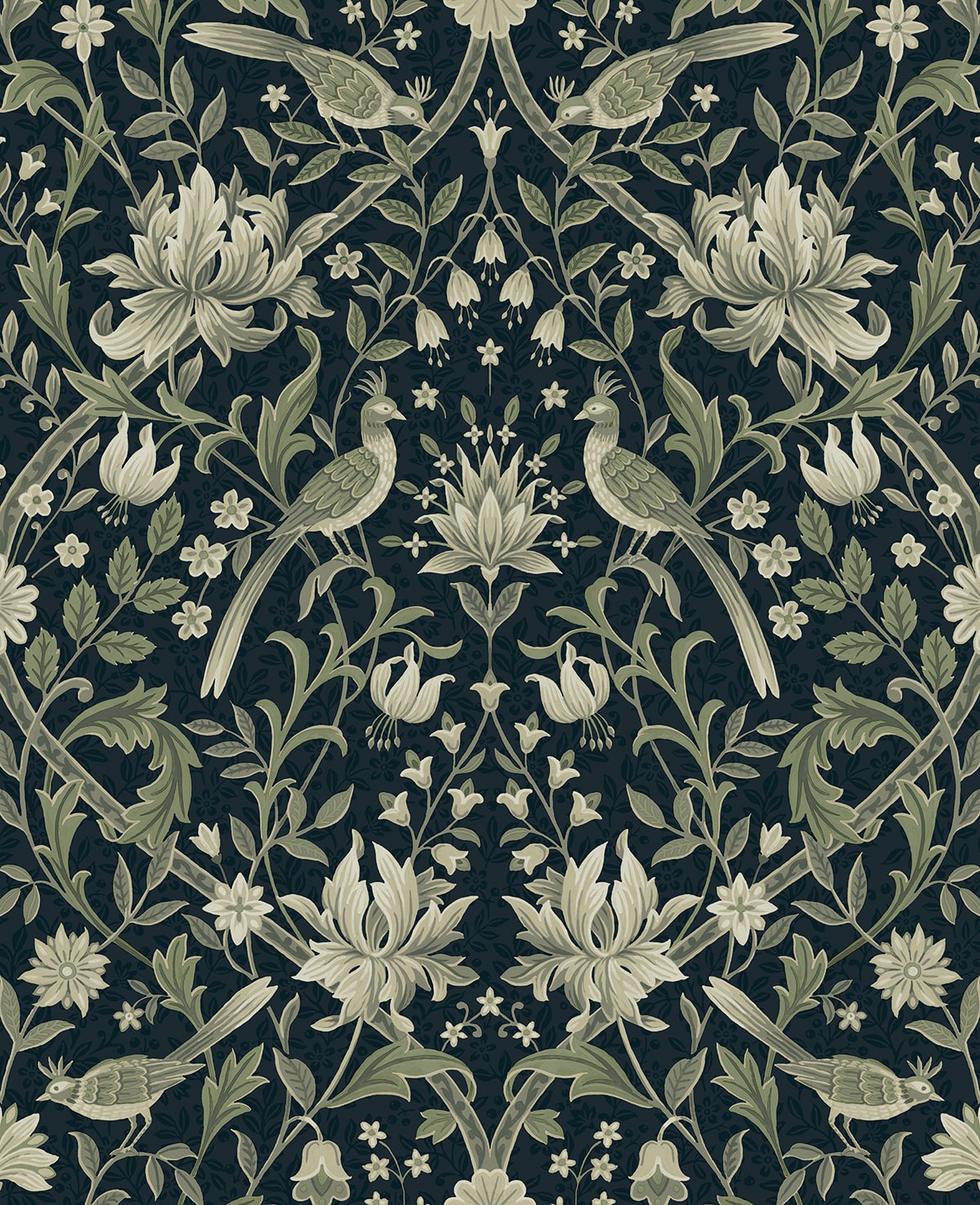 NW58302 NextWall NextWall Peel & Stick Wallpaper Vintage Bird Ogee Blue & Sage