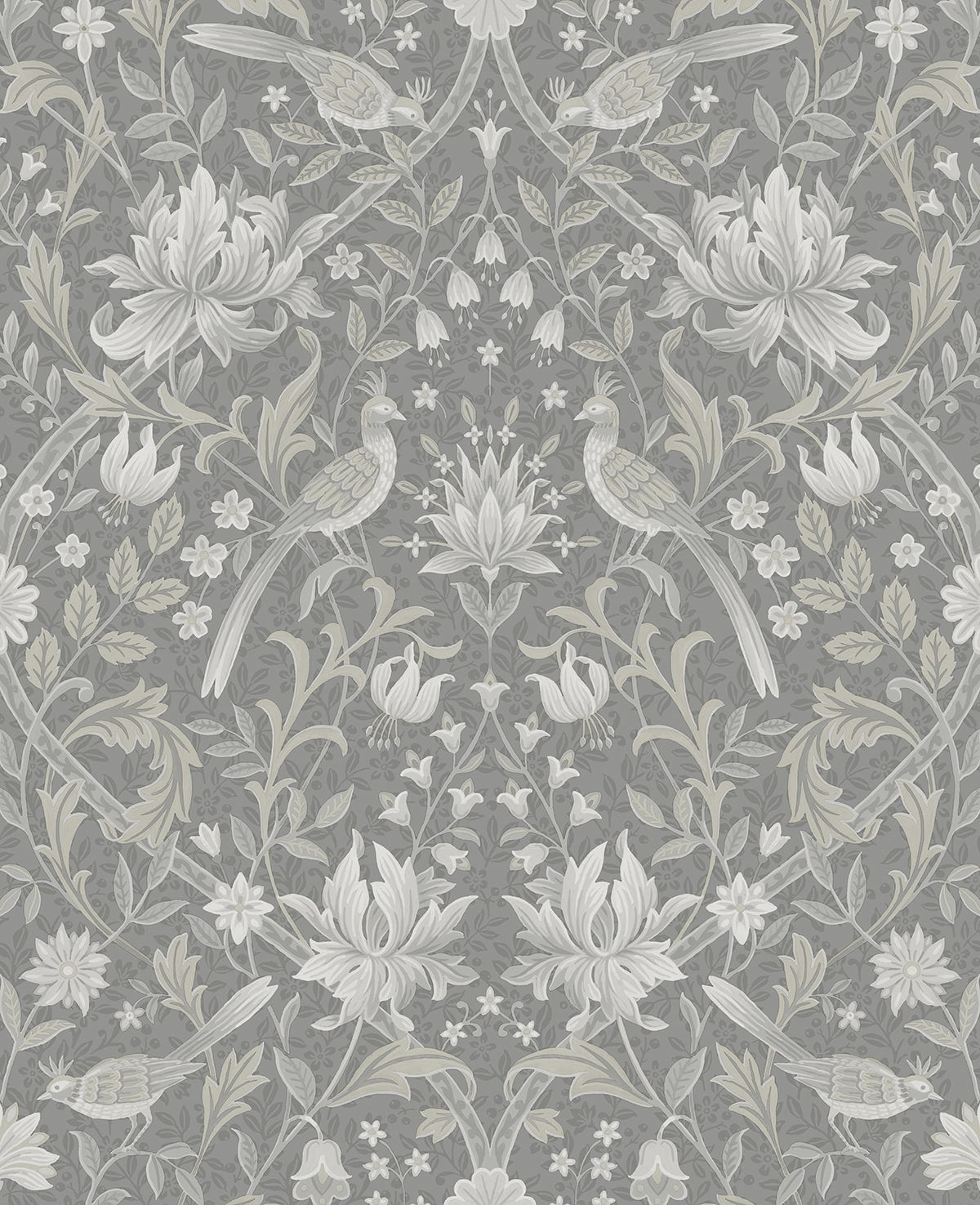 NWS058308 NextWall NextWall Peel & Stick Wallpaper Vintage Bird Ogee Grey