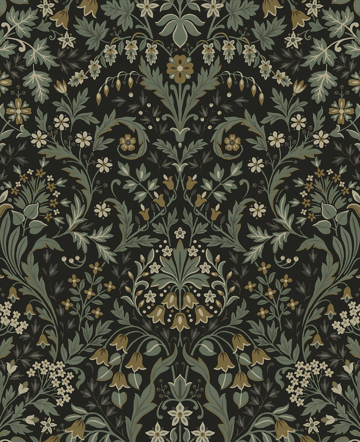 NWS058404 NextWall NextWall Peel & Stick Wallpaper Filigree Floral Ebony & Sage