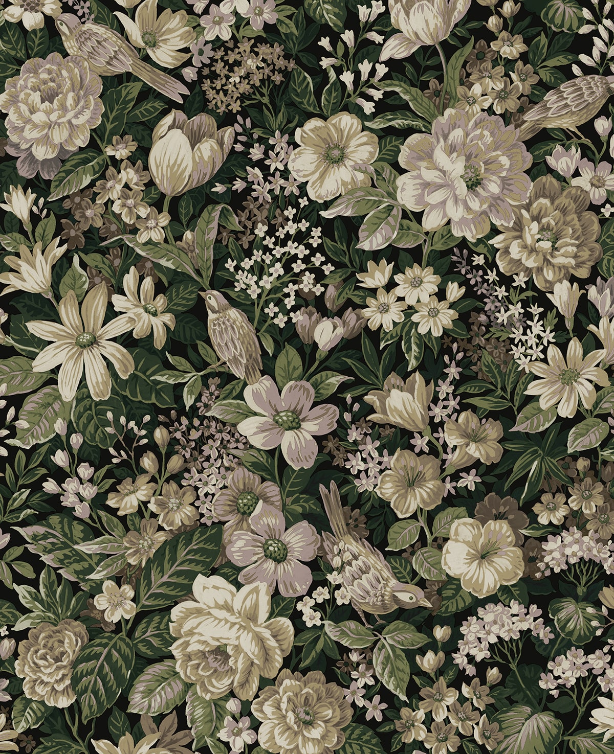 NWS058504 NextWall NextWall Peel & Stick Wallpaper Vintage Bird Garden Green & Mauve