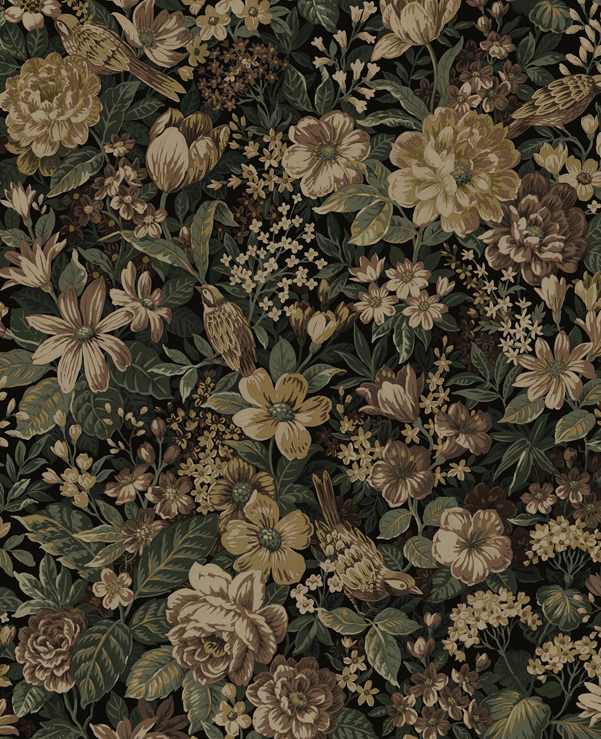 NWS058505 NextWall NextWall Peel & Stick Wallpaper Vintage Bird Garden Spice & Green Ash